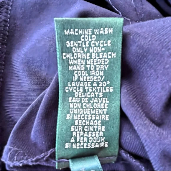 Lauren Ralph Lauren Navy Blue and Cream Ruched Long Sleeve Dress - Picture 6 of 7